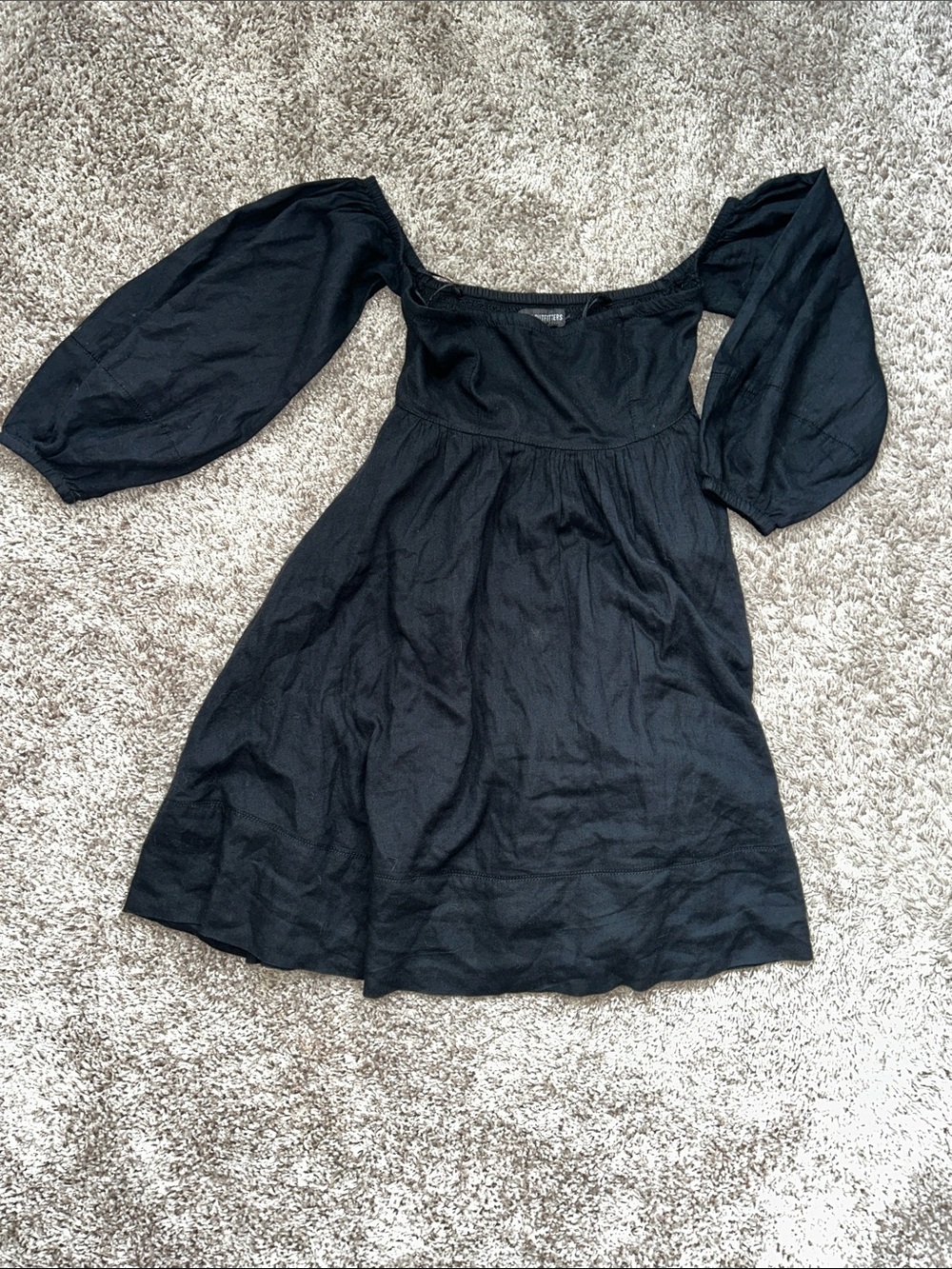 Urban Outfitters Black Square-Neck Puff Sleeve Mini Dress